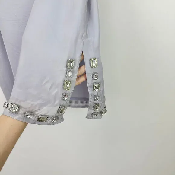 J.Crew Collection Knee Length Organza Slip Skirt Jewels Misty Grey US 8 NWT - Picture 8 of 13